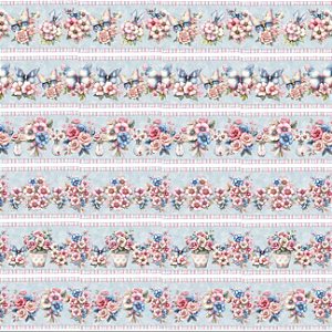 Tricoline Digital Barrado Flores Pastel, 50cm x 1,50mt
