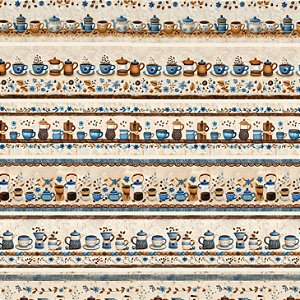 Tricoline Digital Barrado Cafezinho Azul, 50cm x 1,50mt