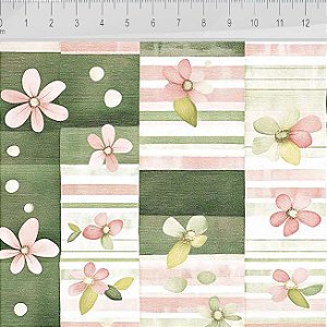 Tricoline Digital Valentina Patch 100%Algodão, 50cm x 1,50mt