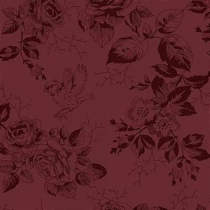 Tricoline Fleur Vinho, 100% Algodão, 50cm x 1,50mt