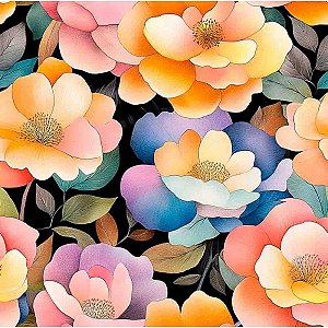 Tricoline Digital Water Peonies, 100% Algodão, 50cm x 1,50mt