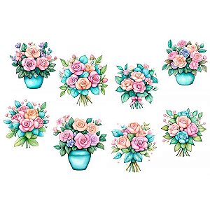 Estampa Fácil Bouquets Rosas Acqua