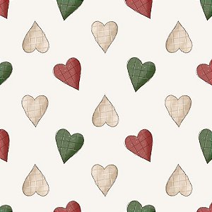 Tricoline Digital Corações Natal Aquarelados, 50cm x 1,50mt