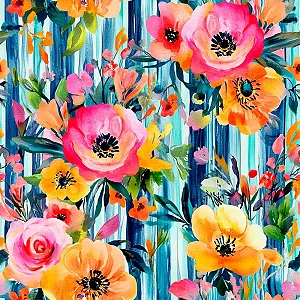 Tricoline Digital Jardim Listrado, 100% Alg., 50cm x 1,50mt