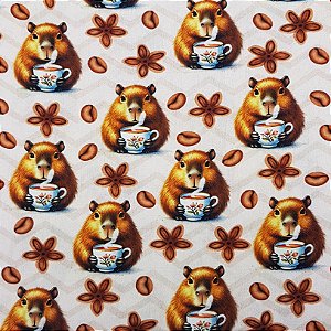 Tricoline Digital Capivara e Café, 100% Alg., 50cm x 1,50mt