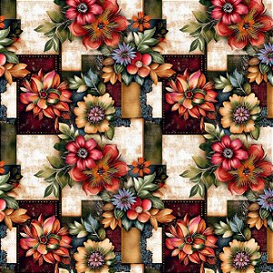 Tricoline Madagascar Floral Fundo Geométrico, 50cm x 1,50mt