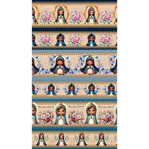 Tricoline Digital Barrado Nossa Senhora 100%Alg 50cm x 1,50m