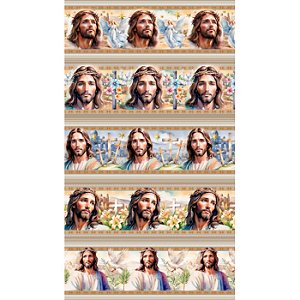 Tricoline Digital Barrado Jesus, 100% Algodão, 50cm x 1,50mt