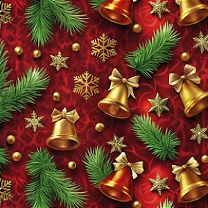 Tricoline Digital Sinos de Natal, 100% Algodão 50cm x 1,50mt