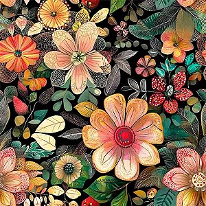 Tricoline Digital Exuberance Flor Salmão, 50cm x 1,50mt