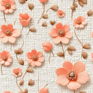 Tricoline Digital Florzinhas Coralina, 100%Alg 50cm x 1,50mt