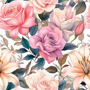 Tricoline Digital Watercolor Rosas II, 100%Alg 50cm x 1,50mt