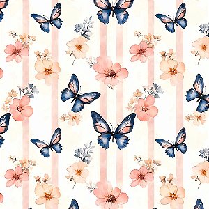 Tricoline Digital Borboletas e Flores, 100%Alg 50cm x 1,50mt