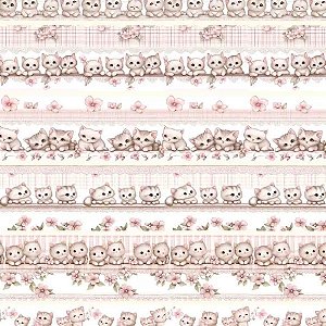 Tricoline Digital Barrado Kitties, 100% Alg., 50cm x 1,50mt