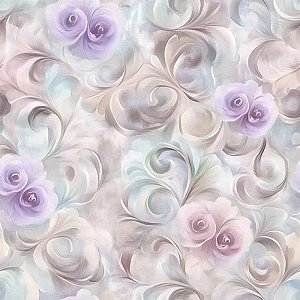 Tricoline Digital Lavanda Arabescos, 100% Alg, 50cm x 1,50mt