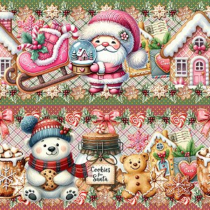 Tricoline Digital Barrado Natal Aconchego, 55cm x 1,50mt