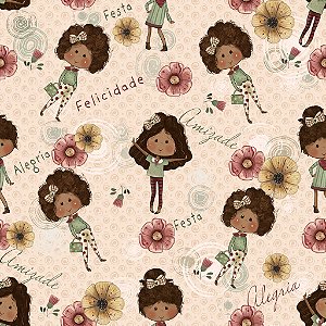 Tricoline Digital Bonecas Alegria, 100%Algodão 50cm x 1,50mt