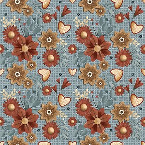 Tricoline Digital Floral Amor e Café F Escuro, 50cm x 1,50mt