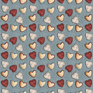 Tricoline Digital Corações Amor e Café Azul, 50cm x 1,50mt