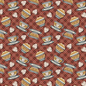 Tricoline Digital Xícaras Amor e Café Vinho, 50cm x 1,50mt