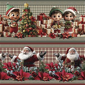 Tricoline Digital Barrado Natal Encantado, 55cm x 1,50mt