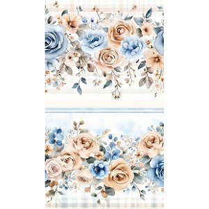 Tricoline Digital Barrado Floral Bluecream, 50cm x 1,50mt