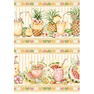 Tricoline Digital Barrado Drinks, 100%Algodão, 50cm x 1,50mt