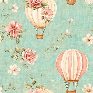 Tricoline Digital Dreamy Balões, 100% Algodão, 50cm x 1,50mt