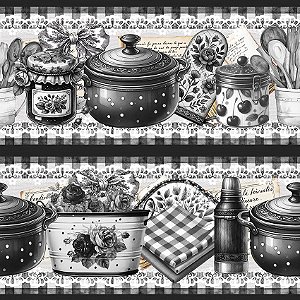 Tricoline Digital Barrado Cozinha Retrô, 55cm x 1,50mt