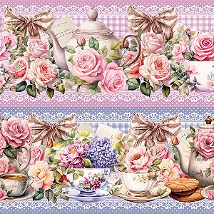 Tricoline Digital Barrado Chá Romântico, 50cm x 1,50mt