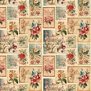 Tricoline Digital Floral Sépia, 100% Algodão, 50cm x 1,50mt