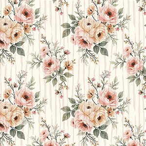 Tricoline Digital Floral com Listras Rose, 50cm x 1,50mt
