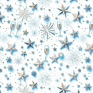 Tricoline Digital Réveillon Azul, 100% Algodão 50cm x 1,50mt