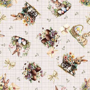 Tricoline Encantos de Páscoa 01, 100% Algodão, 50cm x 1,50mt