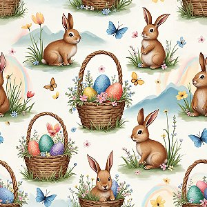 Tricoline Encantos de Páscoa 04, 100% Algodão, 50cm x 1,50mt