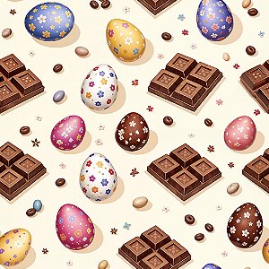 Tricoline Encantos de Páscoa 05, 100% Algodão, 50cm x 1,50mt