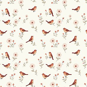 Tricoline Passarinhos, 100% Algodão, 50cm x 1,50mt