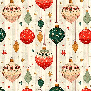 Tricoline Bolas e Estrelas de Natal, 100% Alg, 50cm x 1,50mt