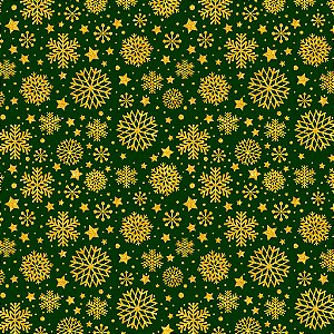 Tricoline Natal Flocos Dourado Fundo Verde, 50cm x 1,50mt