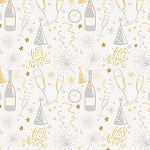 Tricoline Feliz Ano Novo, 100% Algodão, 50cm x 1,50mt