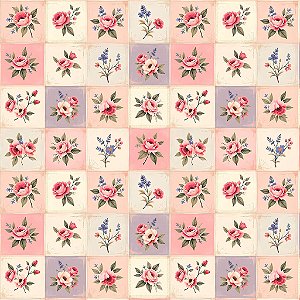 Tricoline Rosas Handmade, 100% Algodão, 50cm x 1,50mt