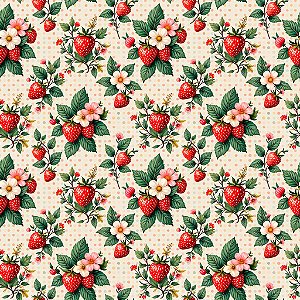 Tricoline Morangos Handmade, 100% Algodão, 50cm x 1,50mt