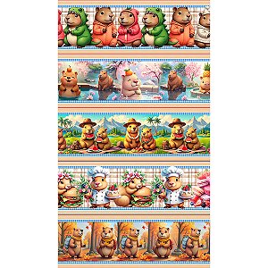 Tricoline Barrado Capivaras, 100% Algodão, 50cm x 1,50mt