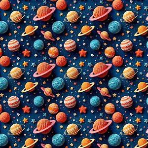 Tricoline Digital Planetas, 100% Algodão, 50cm x 1,50mt