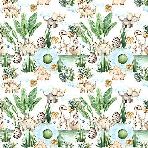 Tricoline Digital Família Dino, 100% Algodão, 50cm x 1,50mt