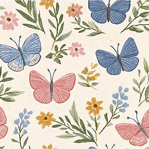 Tricoline Digital Borboletas Creme VA 100%Alg, 50cm x 1,50mt