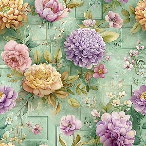 Tricoline Digital Patch Flores PL 100%Algodão, 50cm x 1,50mt