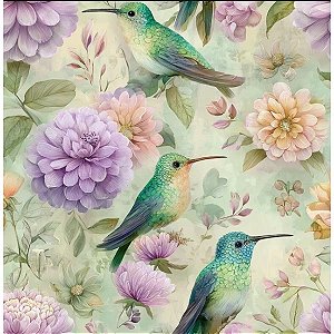 Tricoline Digital Beija Flor PL, 100% Algodão, 50cm x 1,50mt