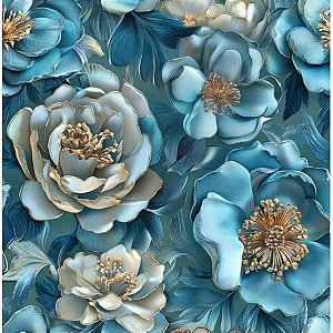 Tricoline Digital Exuber Azul, 100% Algodão, 50cm x 1,50mt