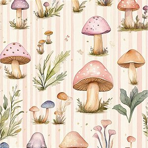 Tricoline Digital EF Cogumelos, 100% Algodão, 50cm x 1,50mt
